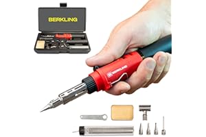 Berkling BSG-568 Butane Soldering Iron Kit - Self-Ignite, Instant Start, Portable Cordless Welding Micro Solder Torch Heat Gun Includes 5 Tips, 15g 60/40 Rosin Core Solder Wire, Mini Wrench, Sponge