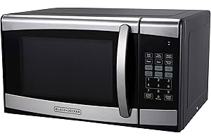 BLACK+DECKER EM925AZE-P 0.9 Cubic Foot 900 Watt Stainless Steel Microwave with Turntable, Cu.Ft, Black/Silver