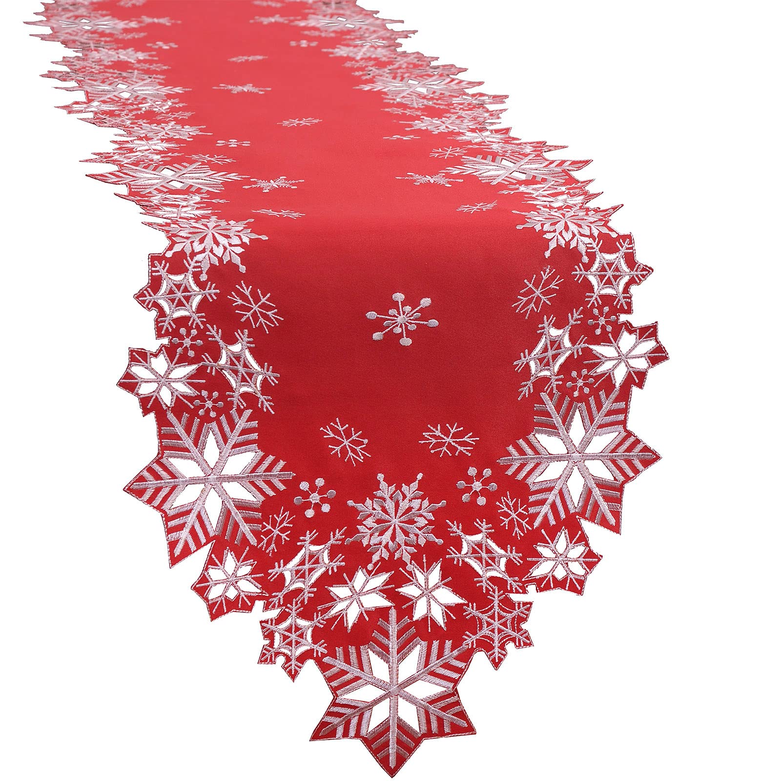 Simhomsen Embroidered Snowflakes Table Runners for Christmas Holiday and Winter (Red, 14×34 inches)
