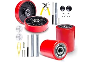 Pallet Jack/Truck Full Set RED with Axles, Steering Wheels 7"x 2" Pair, Front Load Roller 3" x 3.75" Pair with Bearings ID 20