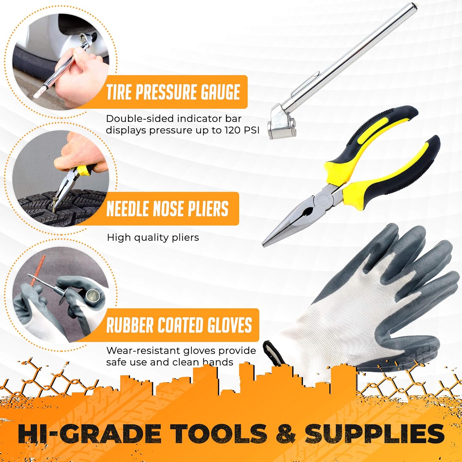 Vehiclex Emergency Tire Repair Kit, 85 PCS – Hi-Grade Tools & Supplies for Flat Tire Punctures Repair: Automotive