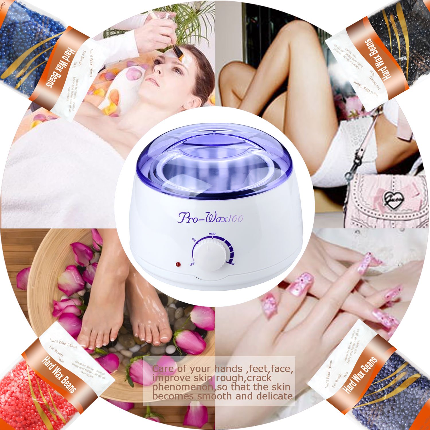 ASDOMO 500CC Portable Electric Hair Removal Wax Warmer+10.58 OZ Hair Removal Hard Wax Beans+10PCS Wax Applicator Sticks