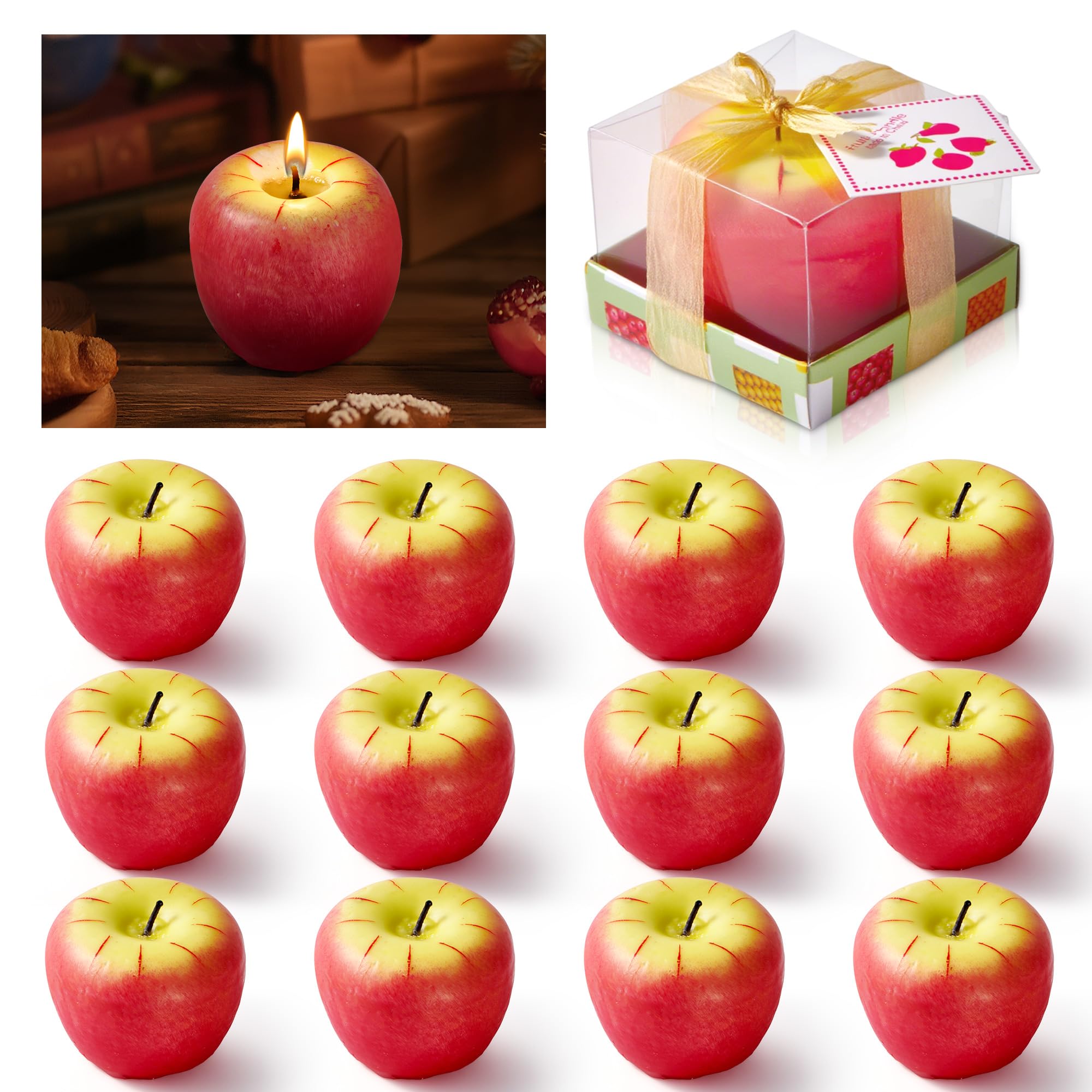 Photo 1 of 12pcs Rosh anah Apple Shaped Candle Gifts Sets, Rosh Hashanah Red Apple Table Decorations for Christmas Table Party Home Decor-Medium