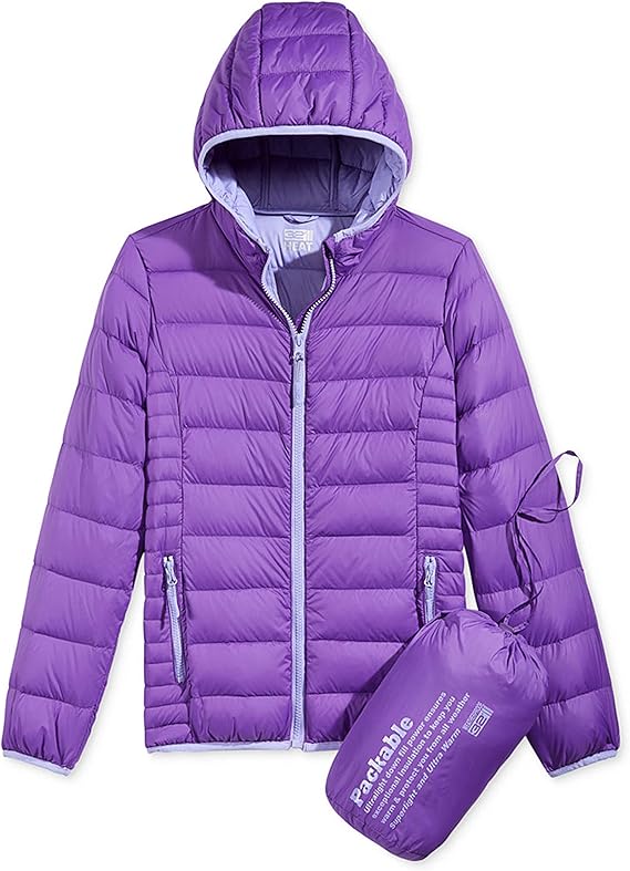 purple packable down jacket