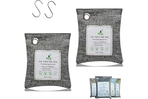UPTUOLI Bamboo Charcoal Bags Odor Absorber, 2 Packs 100g Charcoal Deodorizer Bags with Hooks, Nature Bamboo Charcoals Air Purifying Bags Activated Charcoals Odor Absorbers for Home Cars Pet Closet Bathroom