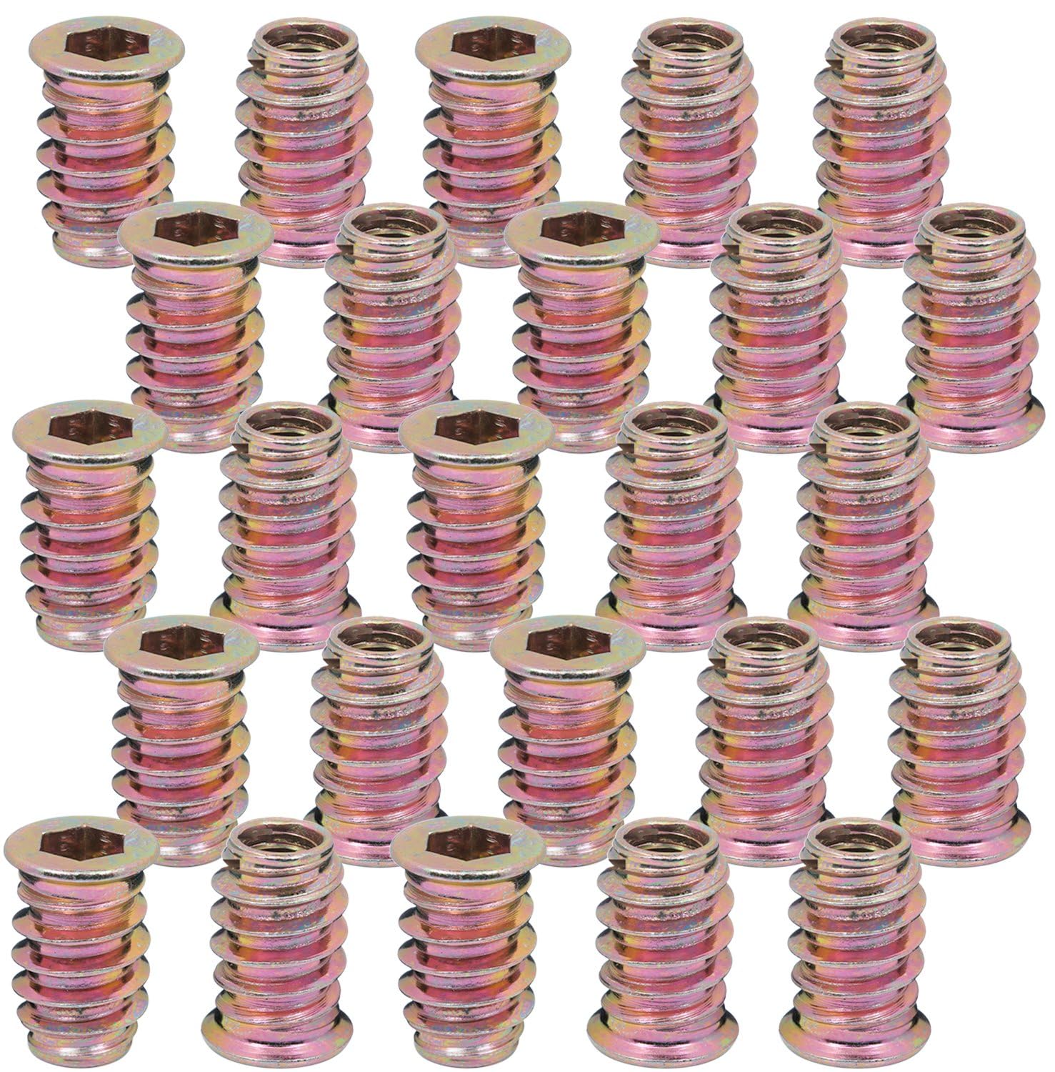 YoiYee Wood Furniture M6 x 17 mm Threaded Insert Nuts Interface Hex Socket Drive Zinc Yellow Passivated - 25 Pack — image 1