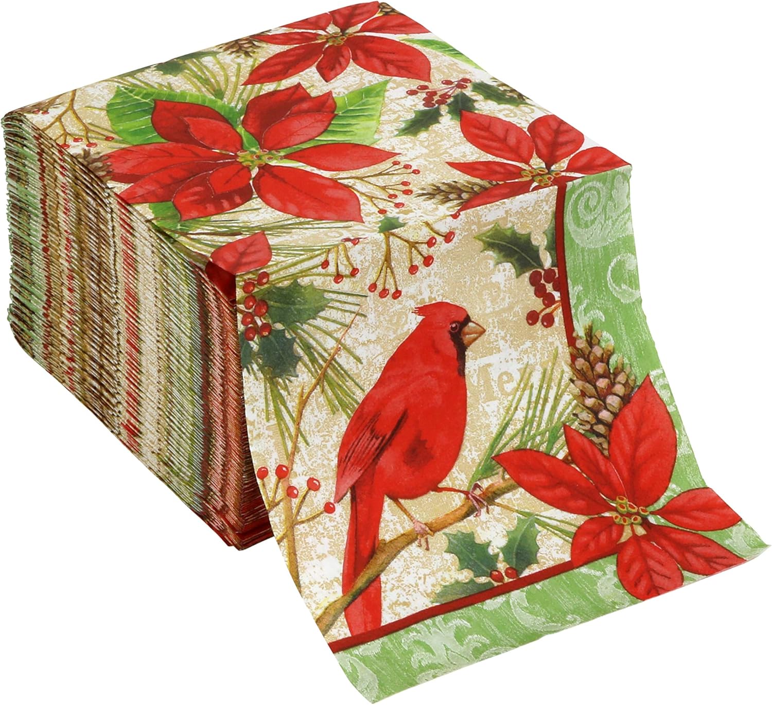 Artstyle Disposable Paper Dinner Party Napkins, Cardinal Poinsettia, 120Count