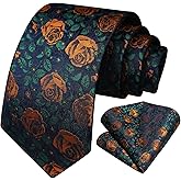 HISDERN Men Floral Ties Woven Classic 3.4" Necktie Set Formal Tie Pocket Square for Wedding with Handkerchief Gift Box