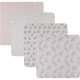 Disney Baby 4-Pack Receiving Blankets &mdash; 100% Cotton Flannel, 28" x 28" &mdash; Available in Mickey, Minnie, Pooh, Stitch or Angel &mdash; Soft Swaddle, Burp &amp; Stroller Blankets &mdash; Gift-Ready with Ribbon Bow