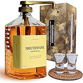 eBun Goldengleam Glass Mouthwash Dispenser (Gold Plastic Pump) 37oz Mouthwash Pump Dispenser, Mouth Wash Holder with Rinse Cup, Mouth Wash Glass Bottle, Decanter, Large Bottle for Bathroom Set