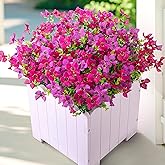 Artificial Faux Plants Flowers Outdoor Spring Summer Decoration, 12 Bundles Fake Silk Colorful Daisy Eucalyptus Realistic UV Resistant for Outside Home Planter Porch Yard Decor (Purple Red Lotus)