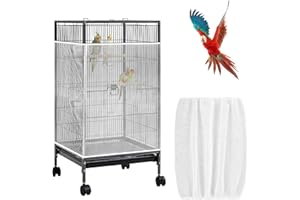 LARREL Large Bird Cage Net, Universal Adjustable Bird Cage Covers Mesh Polyester Birds Cages Seed Catcher Parakeet Cages Liners Birds Cagees Accessories for Birdcage Parakeet Parrot Enclosures (White)