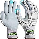 Kebada Impact Protection Gloves, ANSI A2 Cut Resistant Work Gloves with Grip, Touchscreen, Sandy Nitrile Coated