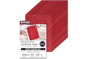 SANZIX 25 Sheets Red Glitter Cardstock Paper- 8.2"x11.7", 110lb 300 GSM, A4 Heavyweight Sparkle Red Glitter Paper| Red Card Stock Perfect for Cricut, Scrapbook, DIY Crafts, Christmas Gifts & Cards