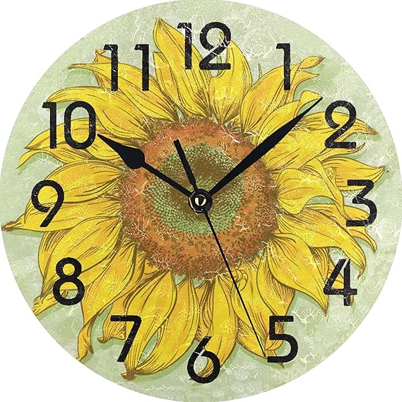 Large Wall Clock Silent 14 Inch Decor Battery Operated Sunflower