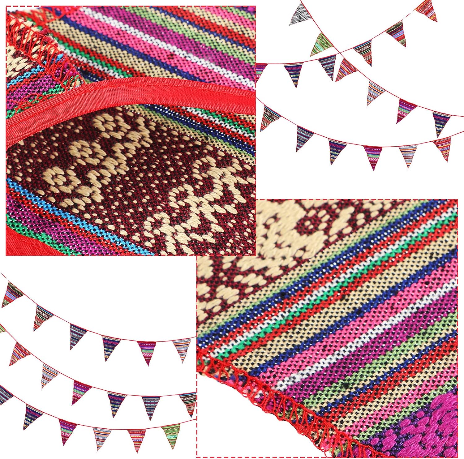 Tatuo 49.2 Feet Floral Pennant Banner 45 Pieces Bohemian Fabric Triangle Flag 14 Patterns Vintage Bunting Banner Garland Retro Fabric Hanging Pennant with Bundle Bag for Wedding Birthday Home Party - Image 4