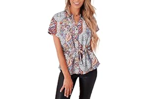BETTE BOUTIK Womens Button Down Blouses Casual Peplum Summer Tops Dressy Chiffon Work Blouse