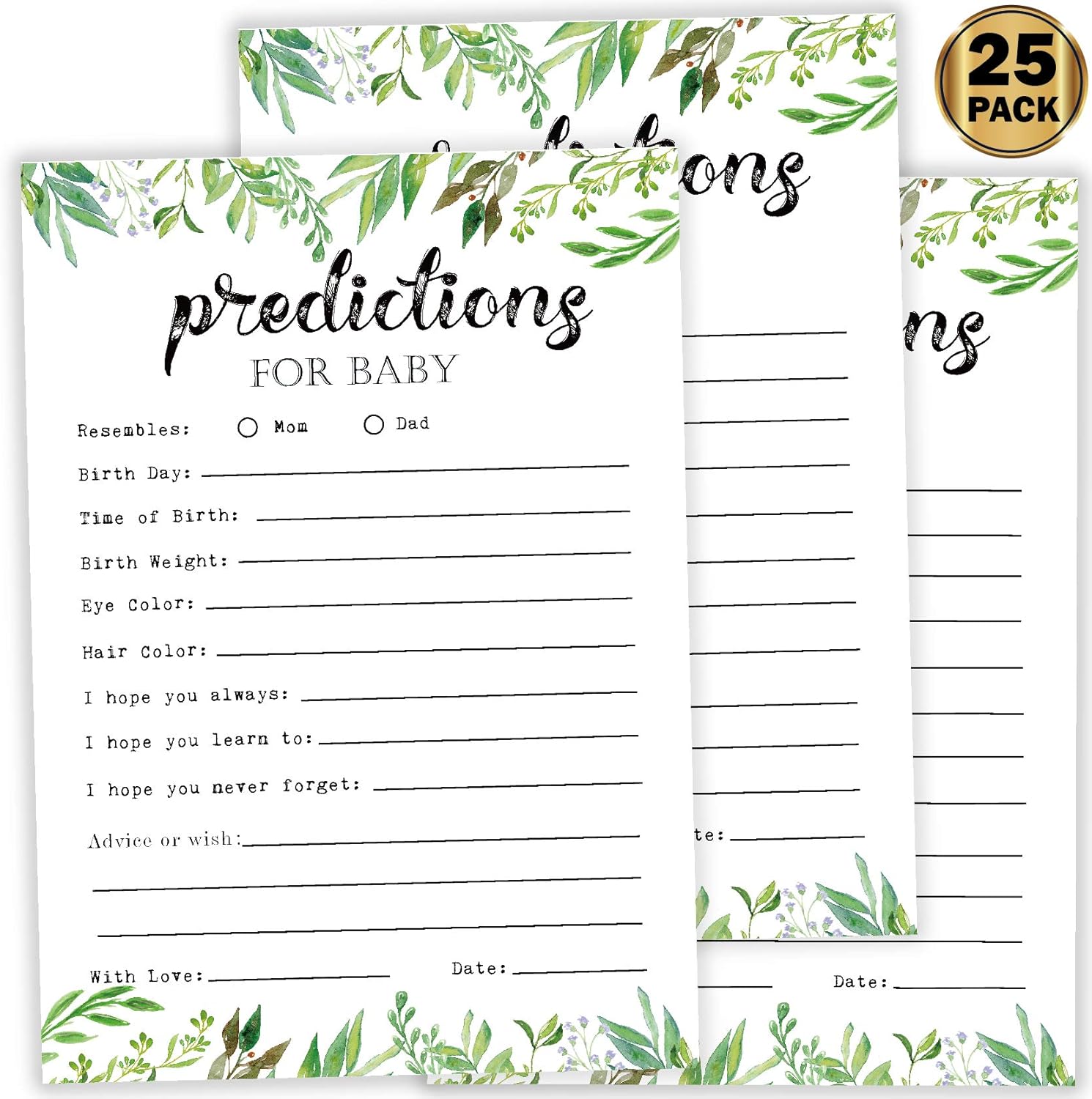 Amazon Com 25 Greenery Advice And Prediction Cards For Baby Shower Game New Mom And Dad Card Or Mommy And Daddy To Be For Girl Or Boy Babies New Parent Fun Gender Neutral