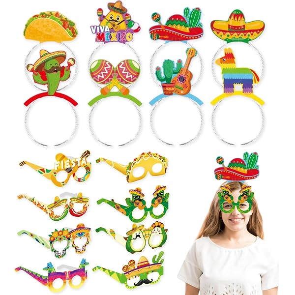 Swakuta Lot de 9 bandeaux lumineux à LED en forme de sombrero mexicain Cinco De Mayo Fiesta avec lumières pour fêtes mexicaines Decos Luau Accessoires photo