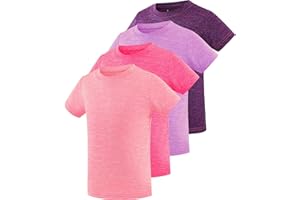 Ullnoy 4 Pack Girls Athletic Shirts Short Sleeve Dry Fit Sports T-Shirts for Kids Teens Lightweight Basic Tee Activewear