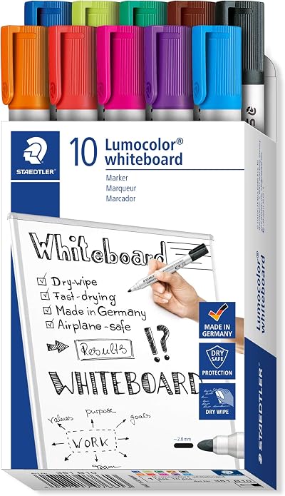 STAEDTLER Lumocolor Whiteboard Marker Bullet Tip Assorted 10 Pack