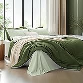 Kozyhvn Queen Comforter Set 7 Pieces, Dark Green, Reversible Sage Green, Queen Bedding Sets, Soft Bed in a Bag Queen with Comforter, Sheets, Pillowcases & Shams, All Seasons Boho Bed Set