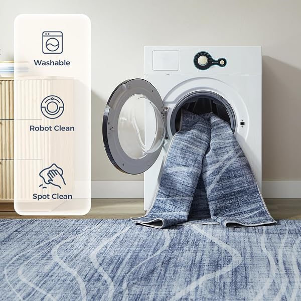 WITSHOCK 8FT ROUND RUGS FOR LIVING ROOM, MODERN STRIPED DESIGN AREA RUG, LARGE RUG FOR BEDROOM DINING ROOM OFFICE NURSERY, SOFT THIN NON-SLIP CARPETS FOR HOME DECOR, BLUE