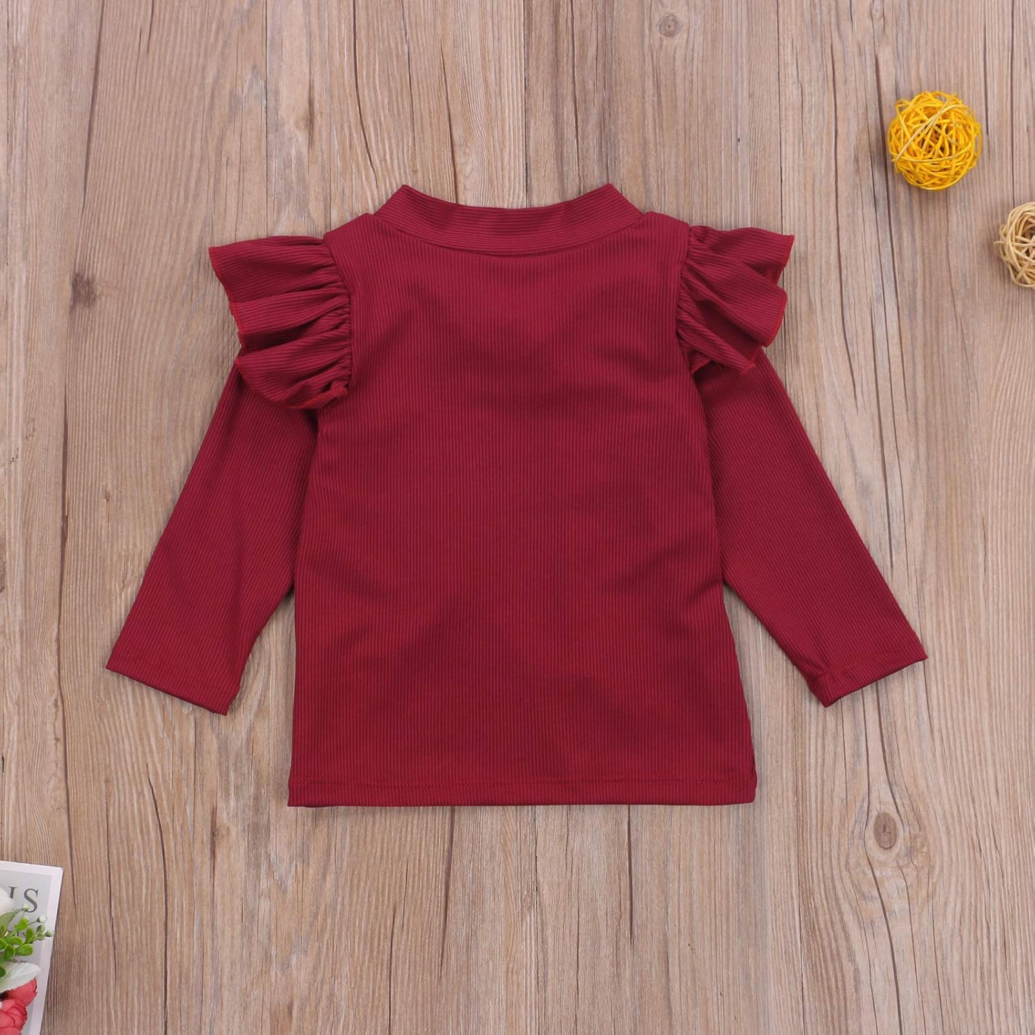Toddler Kids Baby Girl Long Sleeve Knit Blouse Ruffled Shoulder T-Shirt Top with Adjustable Straps: Clothing
