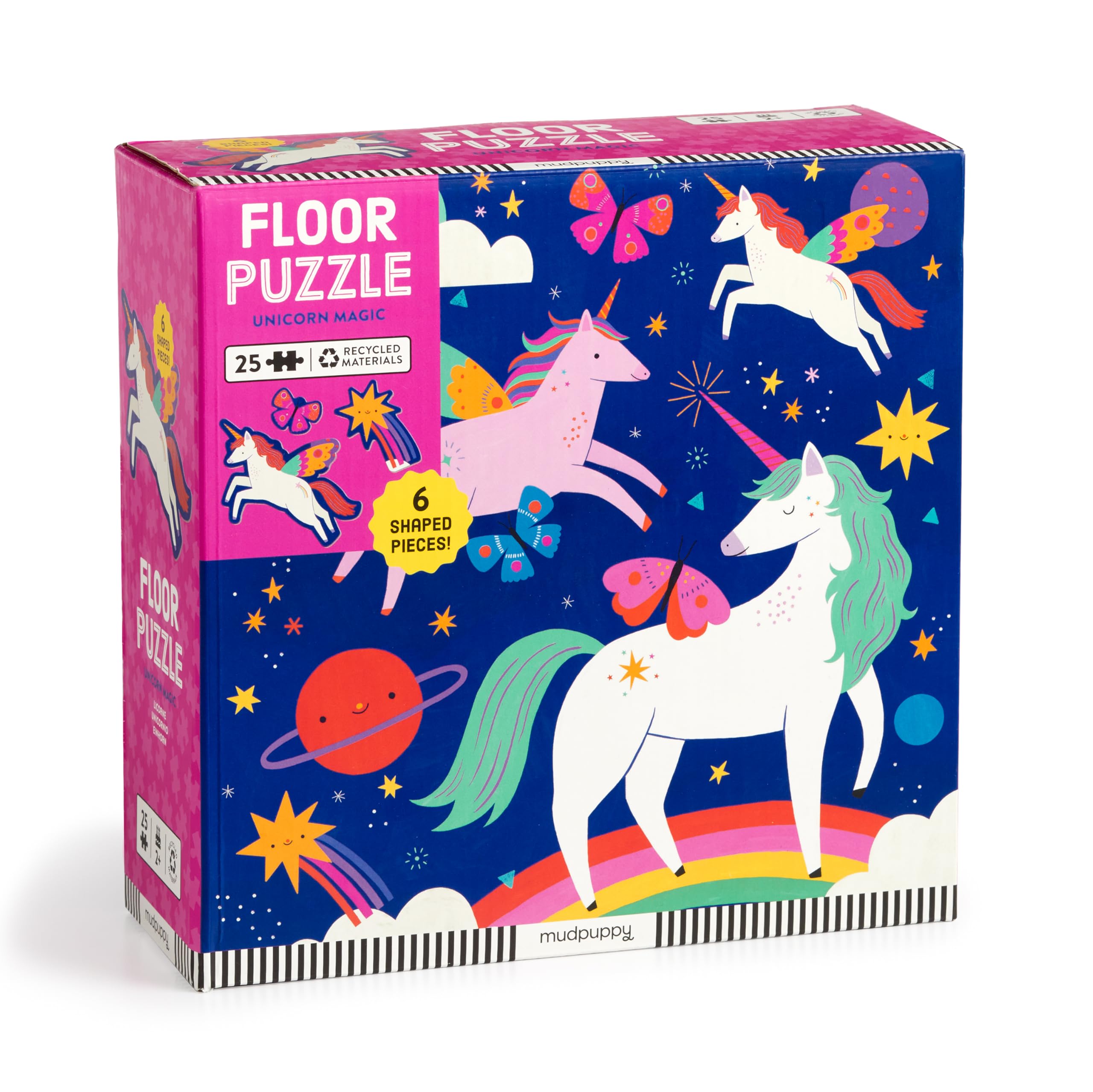 Mudpuppy Unicorn Magic – 25 Piece Floor Puzzle with 6 Colorful Shaped Pieces Featuring A Magical Trio of Unicorns