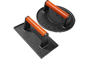 vivicreate 8.5 inch Rectangle & 7 inch Round Smash Burger Hamburger Smasher Patty Maker cast Iron Grill Weight Bacon Press Wo