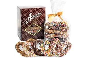 Asher's Chocolates, Chocolate Covered Pretzels Gift Basket, Holiday Assortment of Candy, Small Batches of Kosher Chocolate, Family Owned Since 1892, Improved Box Design (Milk & Dark)