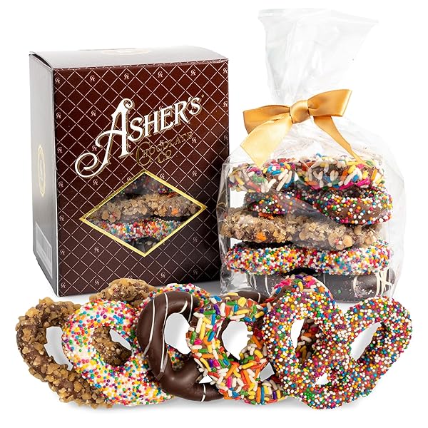 ASHER’S CHOCOLATES, CHOCOLATE COVERED PRETZELS GIFT BASKET, HOLIDAY...