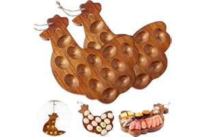 FILLTOUCH 2 Pack Easter Deviled Egg Platter Wood Deviled Egg Holder Charcuterie Board Wooden Egg Tray Countertop Egg Container Cheese Serving Tray for Easter Deviled Egg Carrier(Chicken)