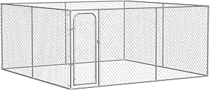 PawHut Outdoor Dog Kennel Galvanized Chain Link Fence Heavy Duty Pet Run House Chicken Coop with Secure Lock Mesh Sidewalls for Backyard Garden Silver