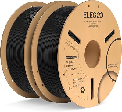 ELEGOO PLA+ Filament 1.75mm Black 2KG 2-Pack 1kg Spool Tougher & Accurate