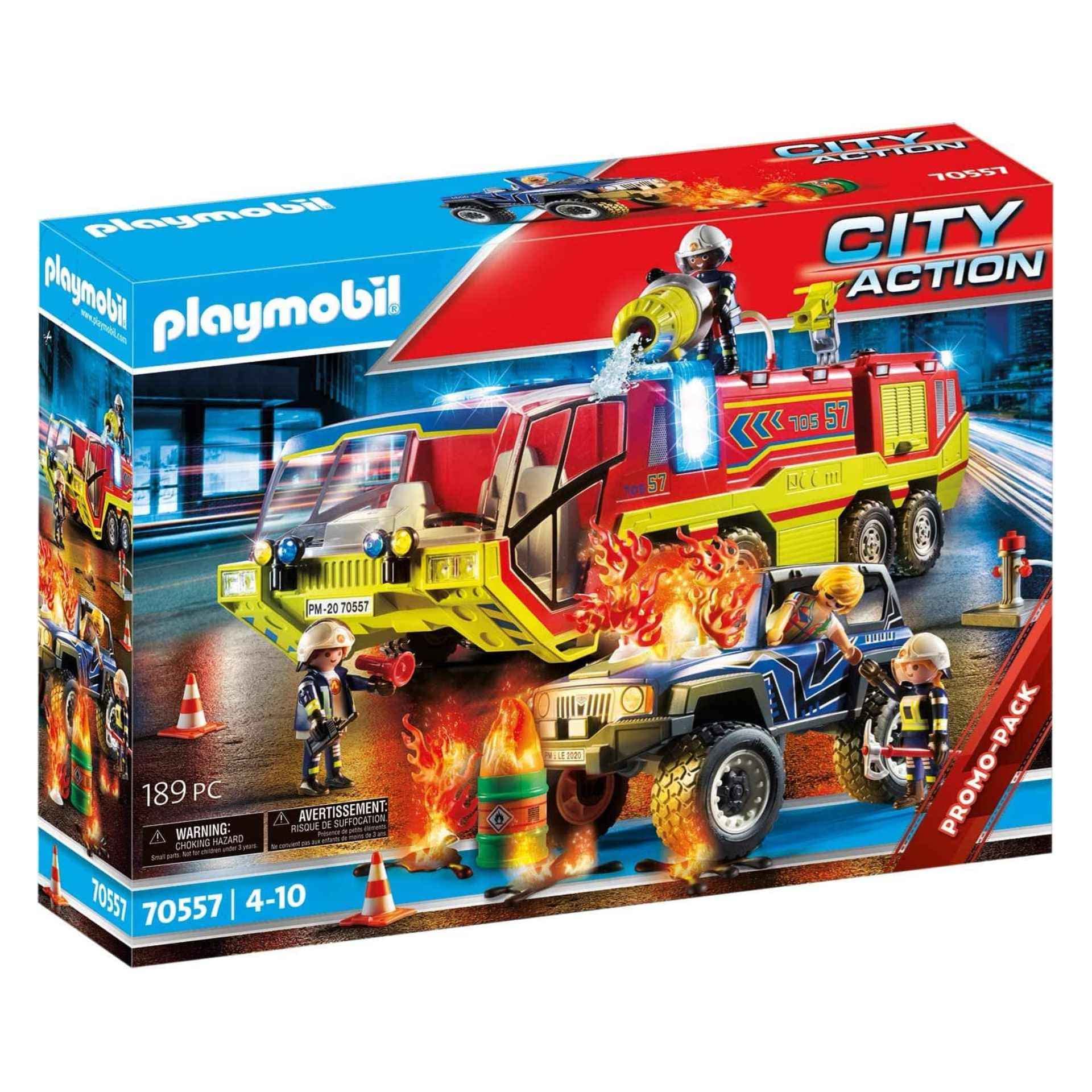 Playmobil 70557 City Action Fire Engine with Truck, Incl. Light and Sound Effects, for Children Ages 4-10, Fun Imaginative Role-Play, PlaySets Suitable for Children Ages 4+