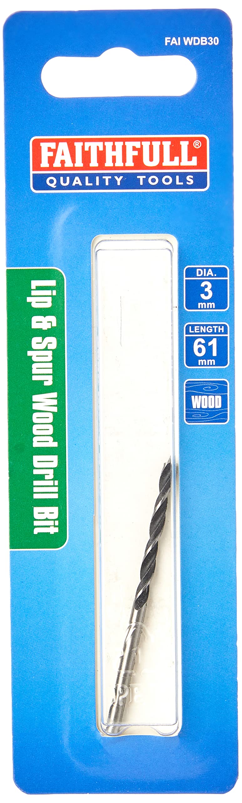 Faithfull 3mm Lip & Spur Wood Drill Bit, Alloy Steel, Rapid Waste Clearance