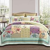 YAYIDAY Oversized King Bedspread Patchwork Quilt Set (120x118 Inch) - 100% Cotton Reversible Breathable Colorful Floral Quilted Coverlet with Pillow Shams for All Seasons