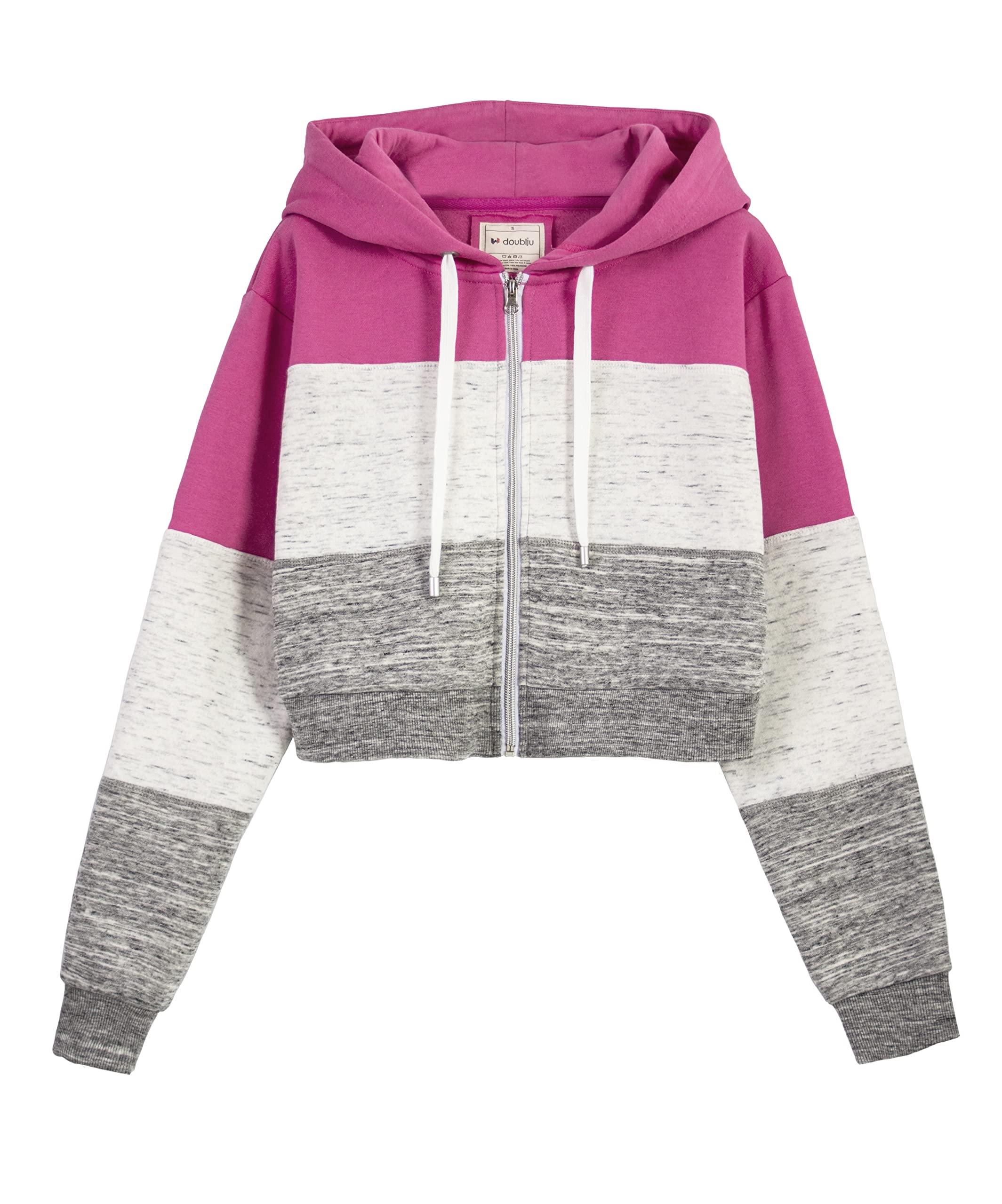 DOUBLJU Casual Crop Hoodie Long Sleeve Zip Up