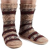 cosyone1997 Men's Slipper Socks, Winter Cable Knit Non-Skid Warm Slipper Socks, Cozy Soft Indoor Socks with Fluffy Sherpa Lined