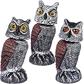 Hausse 3 Pack Bird Scarecrow Fake Horned Owl Decoy, Rotating Head Plastic Owl Bird Deterrents, Nature Enemy Horned Pest Repellent for Outdoor Garden