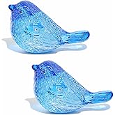 YWHL 2Pcs Blue Crystal Birds Figurines Handmade Bird Gifts for Women Men Bird Lovers Glass Birds Collectible Figurines for Desk Table Home Office Decor