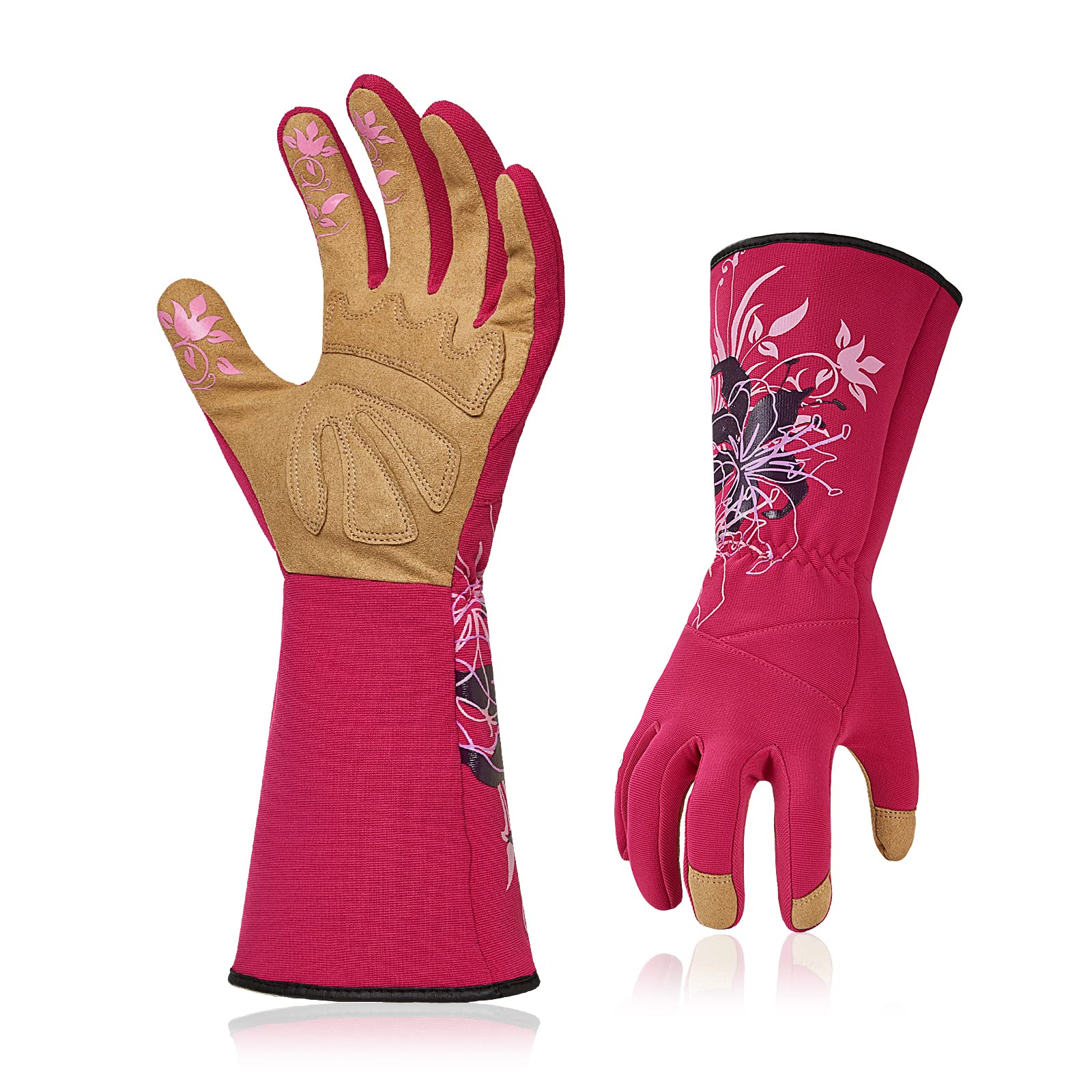 Vgo... Gardening Gloves Women Long Sleeves in Leather, Long Work Gloves Gauntlet Thorn Proof for Yard Garden Agriculture