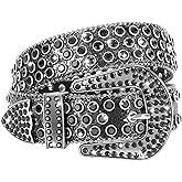 WHIPPY Women Rhinestones Leather Belts Bling Studded Western Cowgirl Waist Belt for Jeans Pants with Removable Buckle