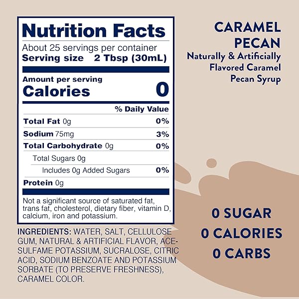 JORDAN’S SKINNY SYRUPS SUGAR FREE COFFEE SYRUP, CARAMEL PECAN FLAVOR DRINK MIX, ZERO CALORIE FLAVORING FOR CHAI LATTE, PROTEIN SHAKE, FOOD & MORE, GLUTEN FREE, KETO FRIENDLY, 25.4 FL OZ, 1 PACK