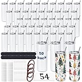 50 Pack 20 OZ Sublimation Tumblers Bulk, Skinny Straight White Sublimation Cups, Stainless Steel Double Wall Insulated Tumbler for Heat Transfer, Individually Boxed