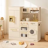 ROBUD Wooden Play Kitchen Set with 17 Accessories for Kids, White | Wooden kids kitchen playset with 17 realistic accessories, inspiring creative pretend play for toddlers ages 3+
