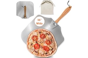 Colenza Pizza Peel 16 inch,16" Wx 18" L, Aluminum Pizza Spatula with Foldable Wood Handle and Storage Bag, Non-Perforated