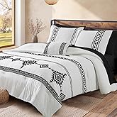 MaiRêve Embroidery Comforter Set Queen Size - 7 Piece, White Boho Western Bedding All Season Bed in A Bag, Farmhouse Queen Comforter Set with Sheets, Pillowcases & Shams