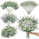 Serwalin 100 Pcs Mixed Artificial Eucalyptus Stems,Babys Breath Artificial Flowers Bulk with Faux Eucalyptus Leaves Greenery Stems for Wedding DIY Bouquets Floral Arrangement Home Decor